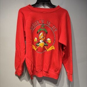Vintage 80's Mistletoe Victim Christmas Kiss Red Duck Crewneck Sweatshirt  Sz L